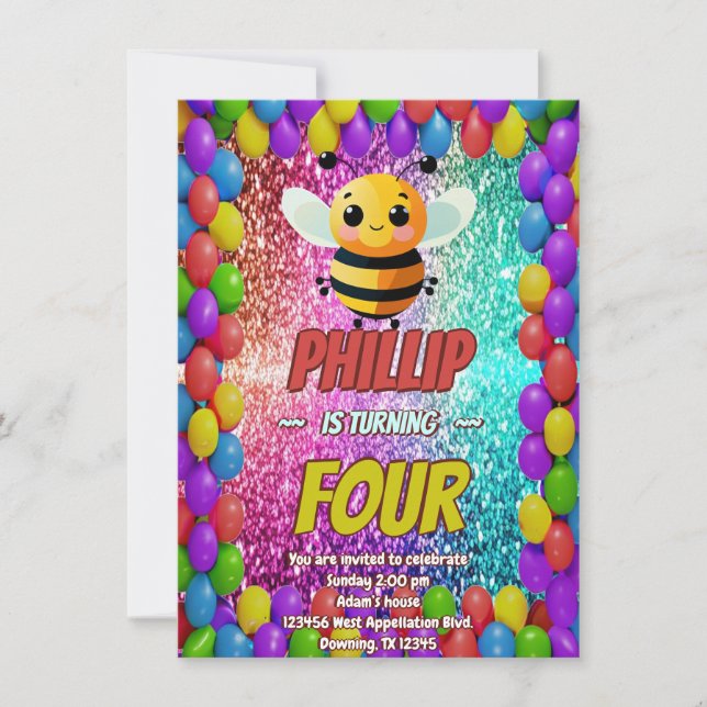 Bee custom character birthday invite (Front)