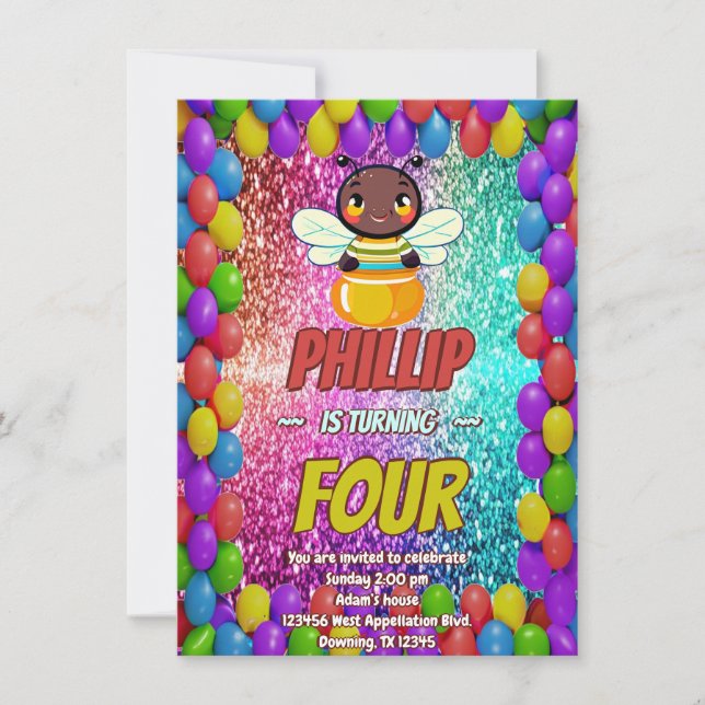 Bee Custom character birthday invite (Front)