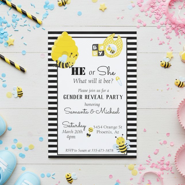 Bee Cute Gender Baby Reveal Party Invitation (Creator Uploaded)