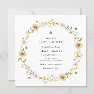 Bee Daisies Sunflowers Bridal Shower Invitation