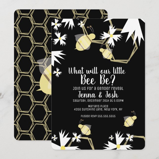 Bee Daisy and Floral Gender Reveal Invitation (Front/Back)