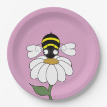 Bee & Daisy Pink Paper Plate