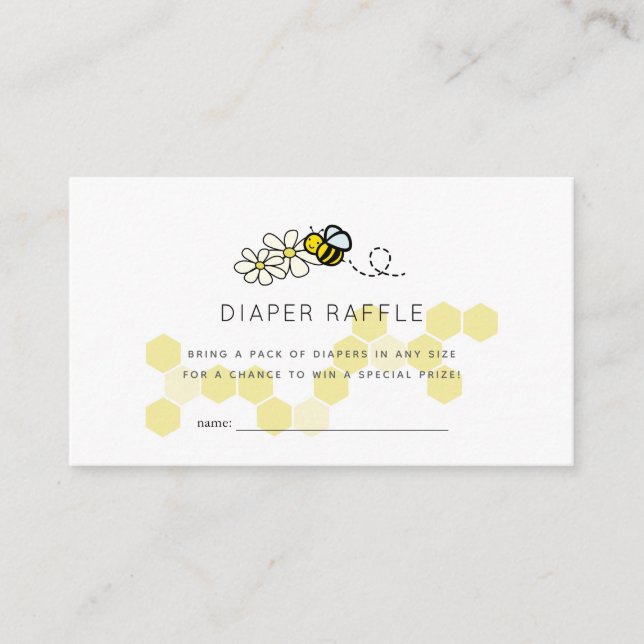 Bee Daisy White Baby Shower Diaper Raffle Ticket Enclosure Card (Front)