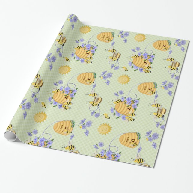 Bee Dance Floral Wrapping Paper (Unrolled)