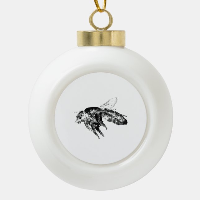 Bee - Dark Mysterious Insect Ceramic Ball Christmas Ornament (Front)