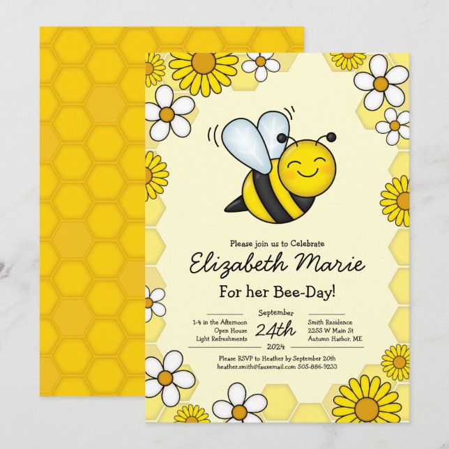 Bee Day Birthday Party Kids Invitation (Front/Back)