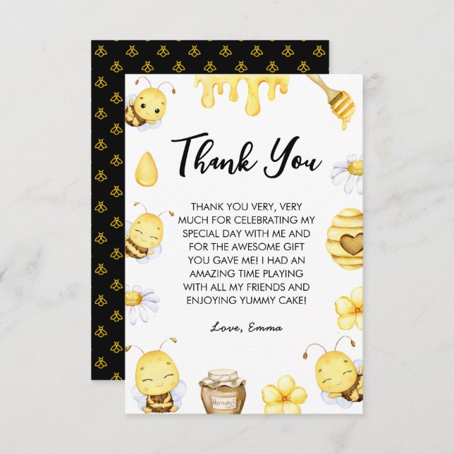 Bee Day Birthday  Thank You Card (Front/Back)