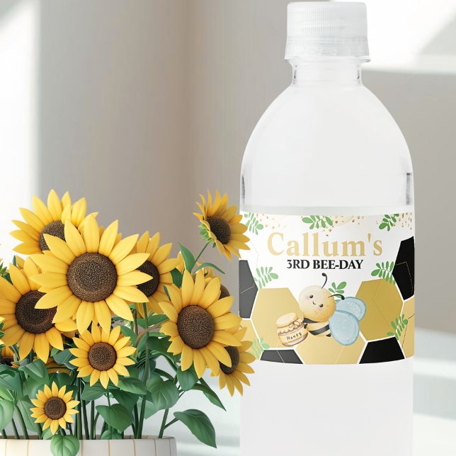 Bee-Day Birthday  Water Bottle Label (Creator Uploaded)
