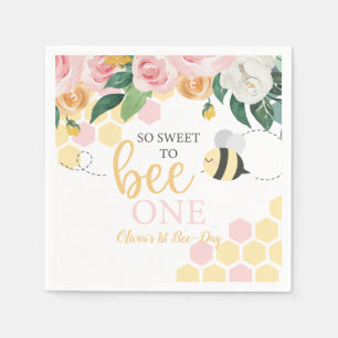 Bee Day Bumblebee 1st Birthday pink floral Napkin