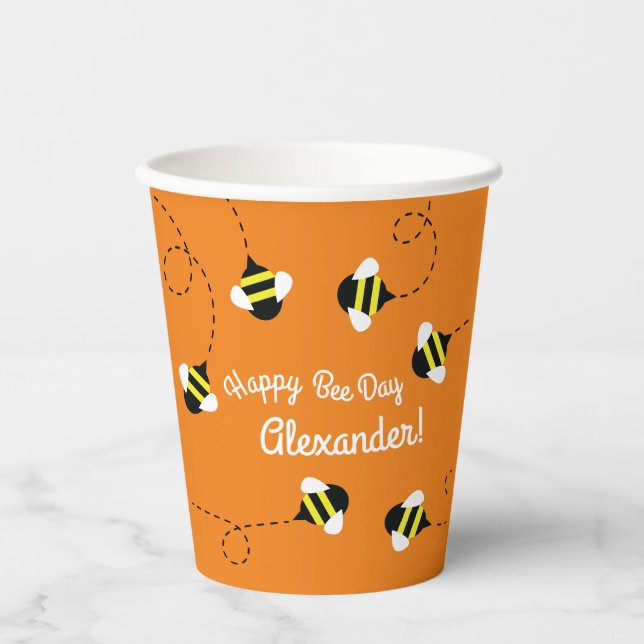 Bee Day Cute Kid's Birthday Round Paper Coaster Paper Cups (Front)