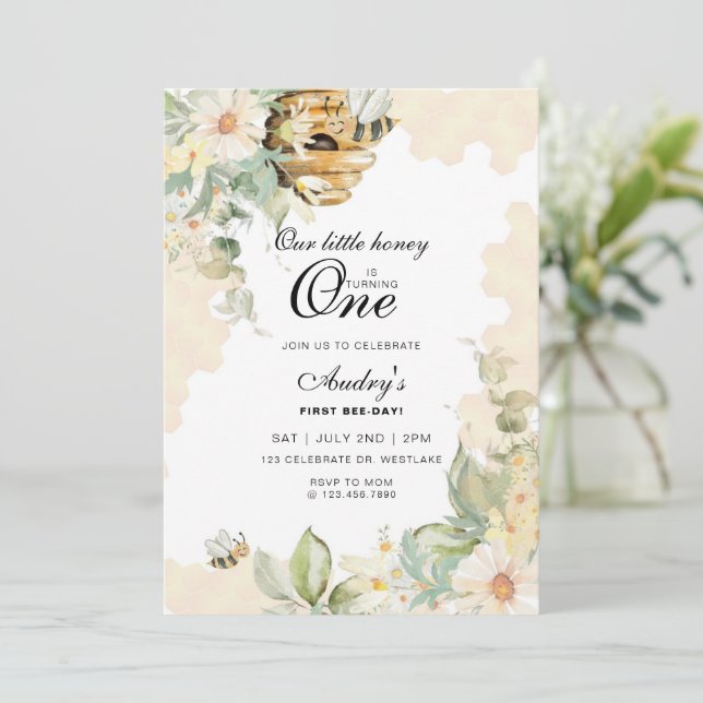 Bee Day, First Birthday Bee theme, 1st Bee Day,  Invitation (Standing Front)
