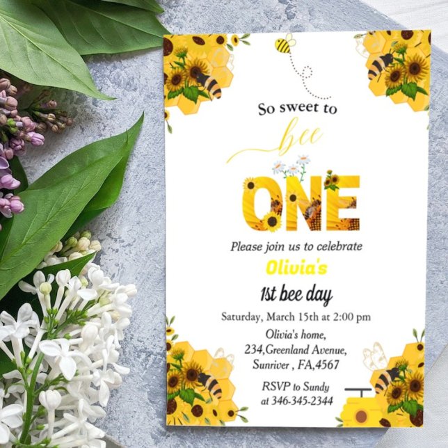 Bee day, first birthday bee theme, so sweet to be  invitation (Creator Uploaded)