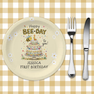 Bee Day First Birthday   Cute Bee Birthday Paper Plate