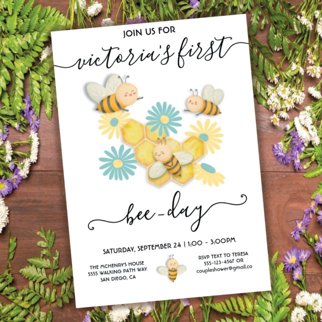 Bee-day first birthday party invitation (Creator Uploaded)