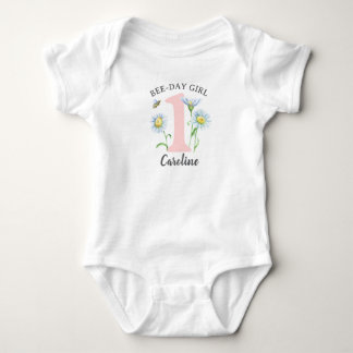 Bee-Day Girl Shirt/Bodysuit with Pink and Daisies Baby Bodysuit