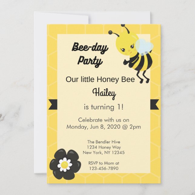 Bee-day Party Birthday Invitation (Front)
