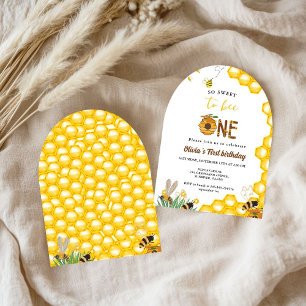 Bee day yellow honey bee first girl birthday party invitation