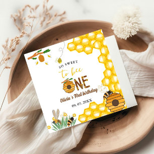 Bee day yellow honey bee first girl birthday party napkin