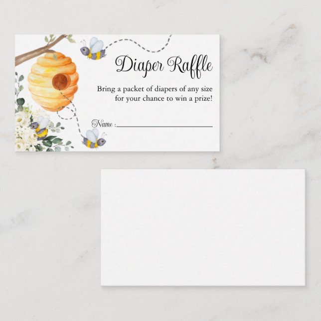 Bee Diaper Raffle Ticket Baby Shower Enclosure Card (Front/Back)