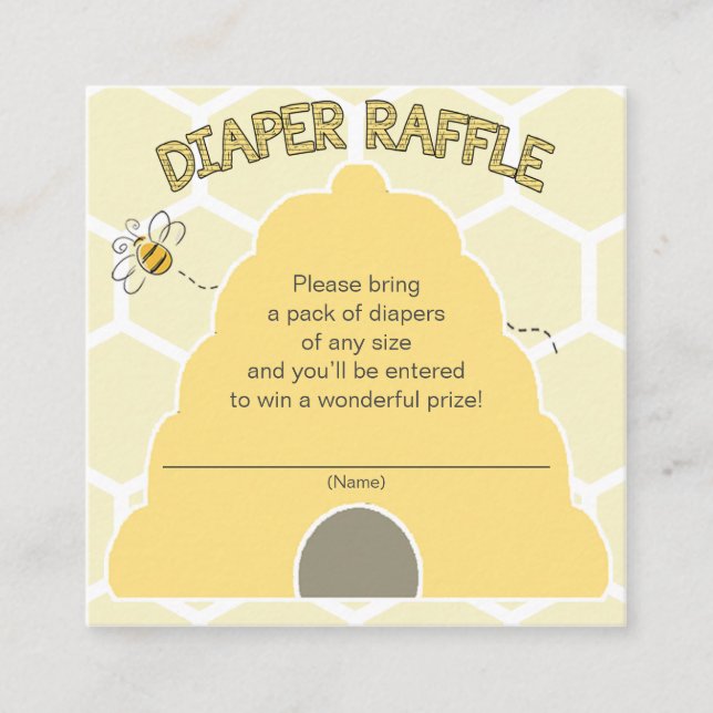 Bee Diaper Raffle Ticket for Baby Shower Enclosure Card (Front)