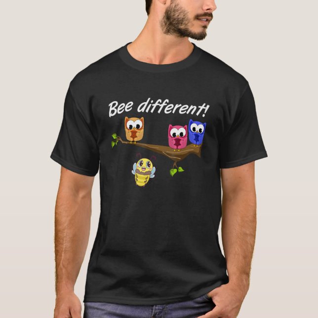 Bee Different Women's Sweet Fun Bumblebee with Owl T-Shirt (Front)