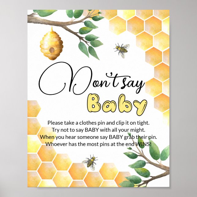 Bee don't say baby gaby shower game poster (Front)