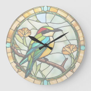 Bee eater Bird Faux Stained Glass Colorful Bird Large Clock