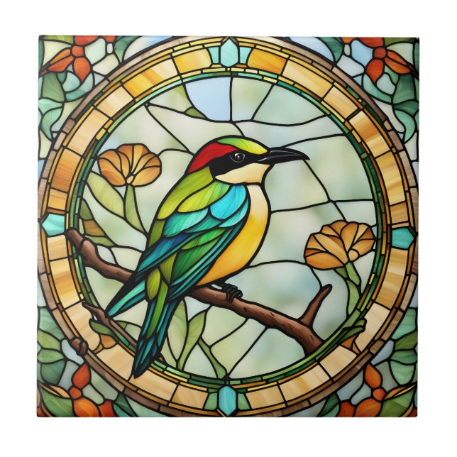 Bee eater Bird Faux Stained Glass Colourful Bird Tile (Front)