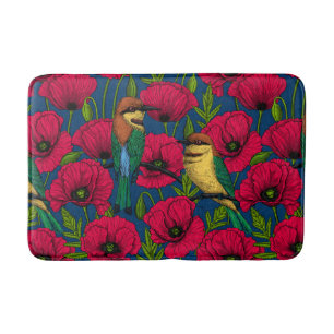 Bee eaters and poppies bath mat