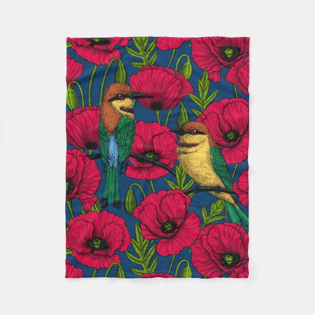 Bee eaters and poppies fleece blanket (Front)
