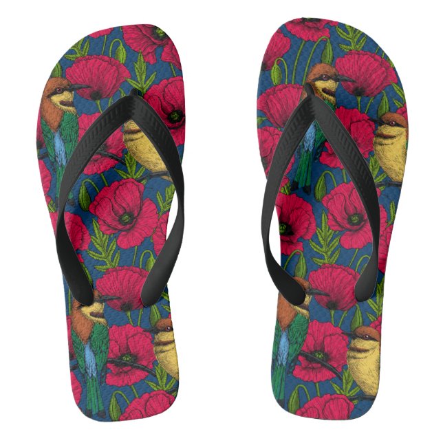 Bee eaters and poppies flip flops (Footbed)