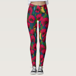 Bee eaters and poppies leggings