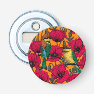 Bee eaters and poppies on orange bottle opener