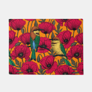 Bee eaters and poppies on orange doormat