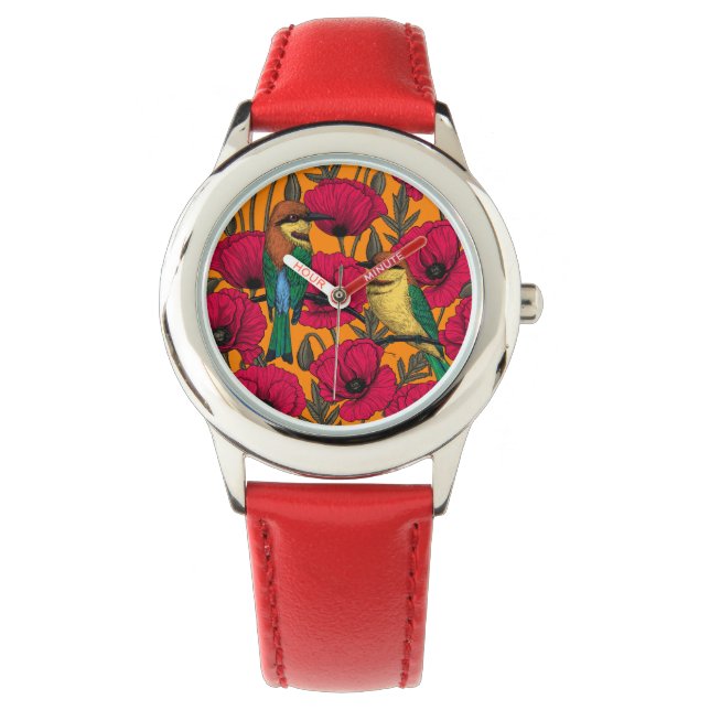 Bee eaters and poppies on orange watch (Front)