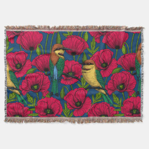 Bee eaters and poppies throw blanket