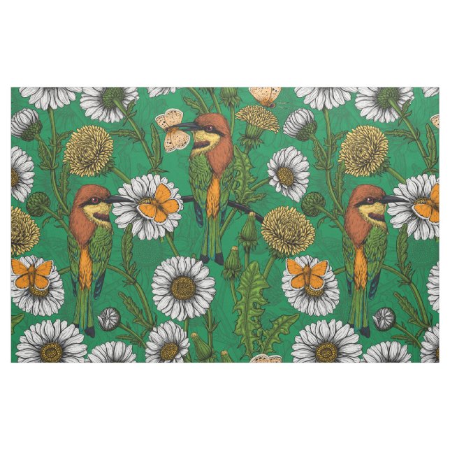 Bee eaters on a spring meadow fabric (Fat Quarter)
