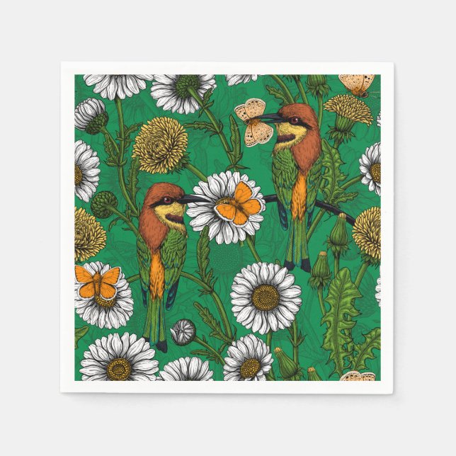 Bee eaters on a spring meadow napkin (Front)