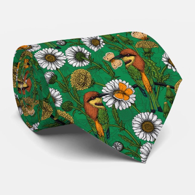 Bee eaters on a spring meadow tie (Rolled)
