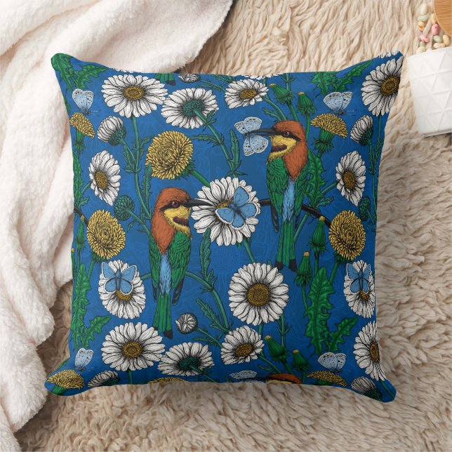 Bee eaters on blue cushion (Blanket)