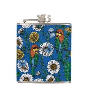 Bee eaters on blue hip flask