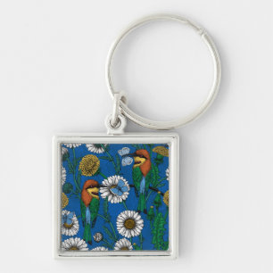 Bee eaters on blue key ring