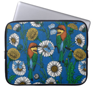Bee eaters on blue laptop sleeve