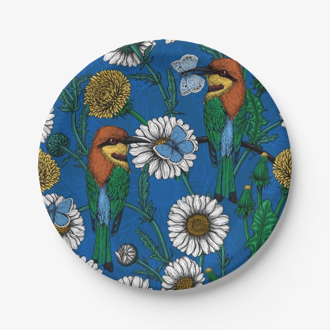 Bee eaters on blue paper plate (Front)