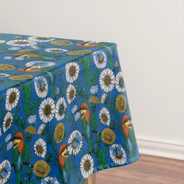 Bee eaters on blue tablecloth (In Situ)