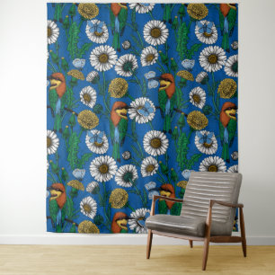 Bee eaters on blue tapestry
