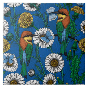 Bee eaters on blue tile