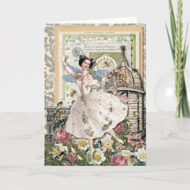 Bee Fairy - Vintage Blank Greeting Note Card (Front)