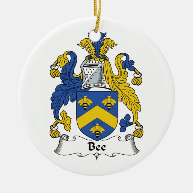 Bee Family Crest Ceramic Tree Decoration (Front)