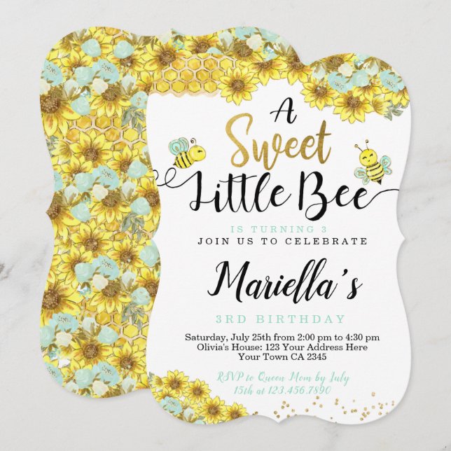Bee First Birthday Invitation (Front/Back)